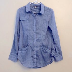 FREE PEOPLE Button Down Top Size Small Bleu Chambray Lagenlook cottagecore boho